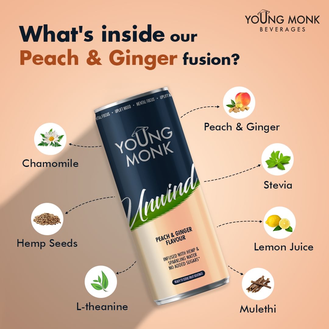 Young Monk Calmness Drink- Herbs, Hemp, Zero added Sugar (Pack Of 4)