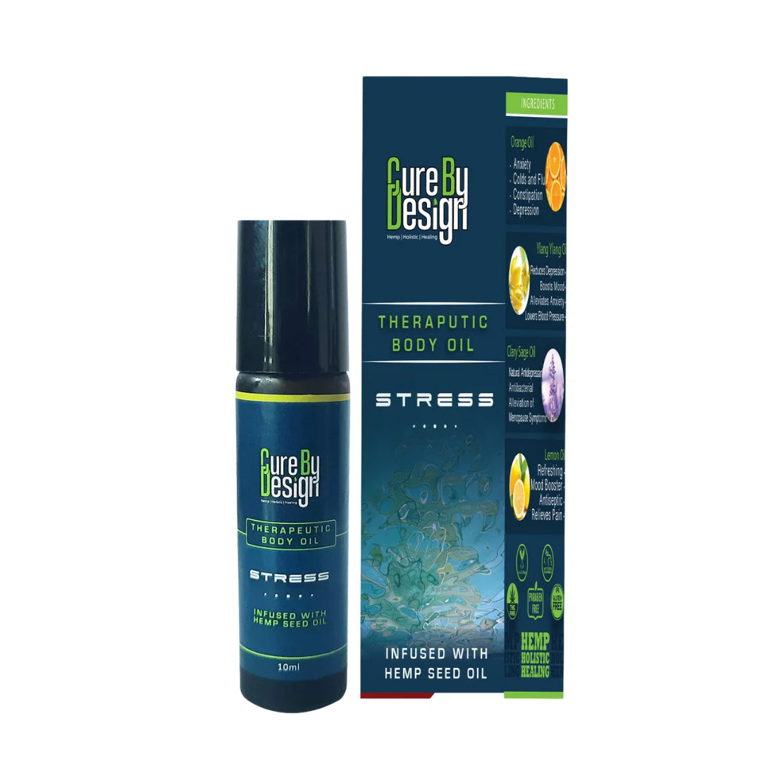 Cure By Design Therapeutic Healing Roll On – Stress Relief with Hemp Seed & Essential Oils (10ml).