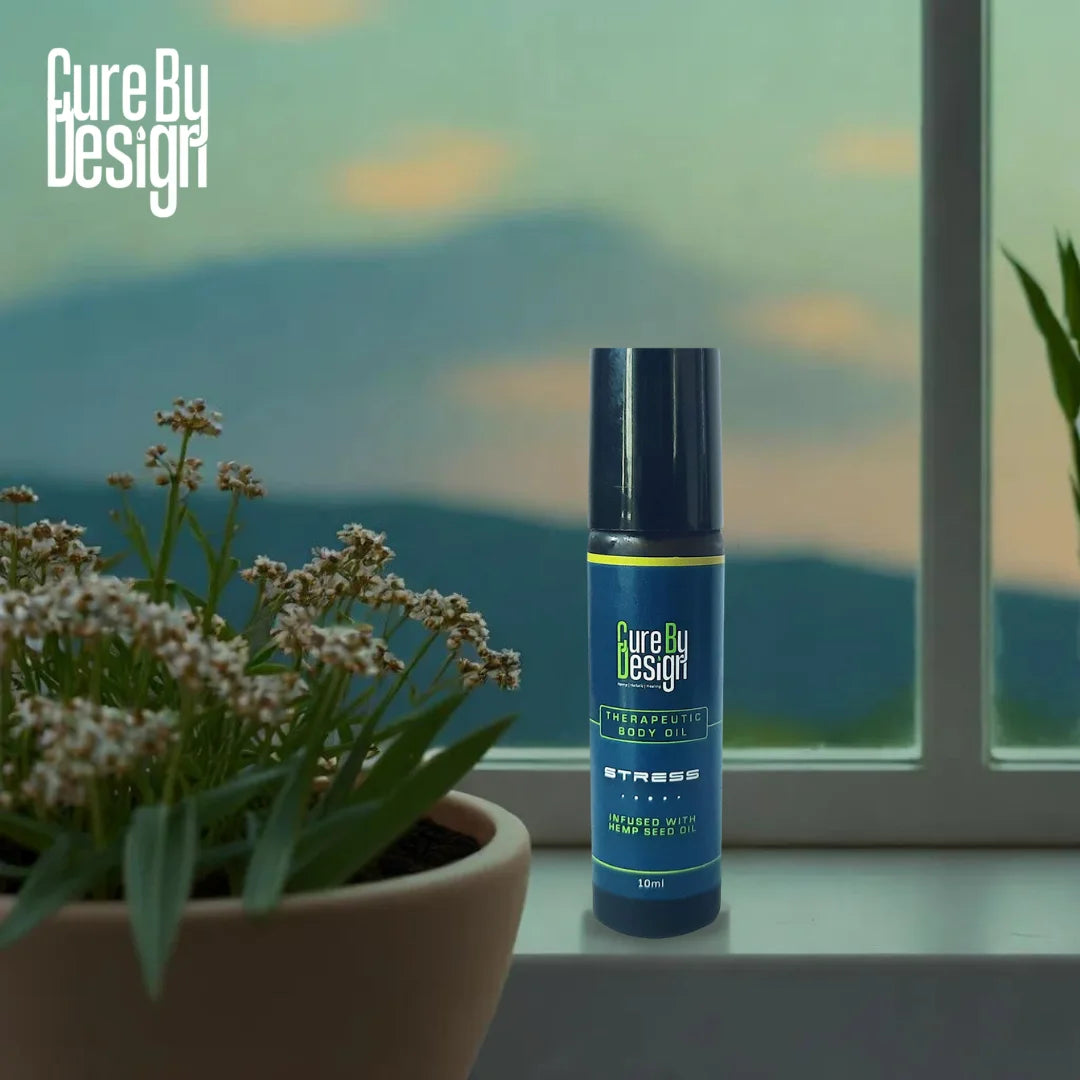 Cure By Design Therapeutic Healing Roll On – Stress Relief with Hemp Seed & Essential Oils (10ml).