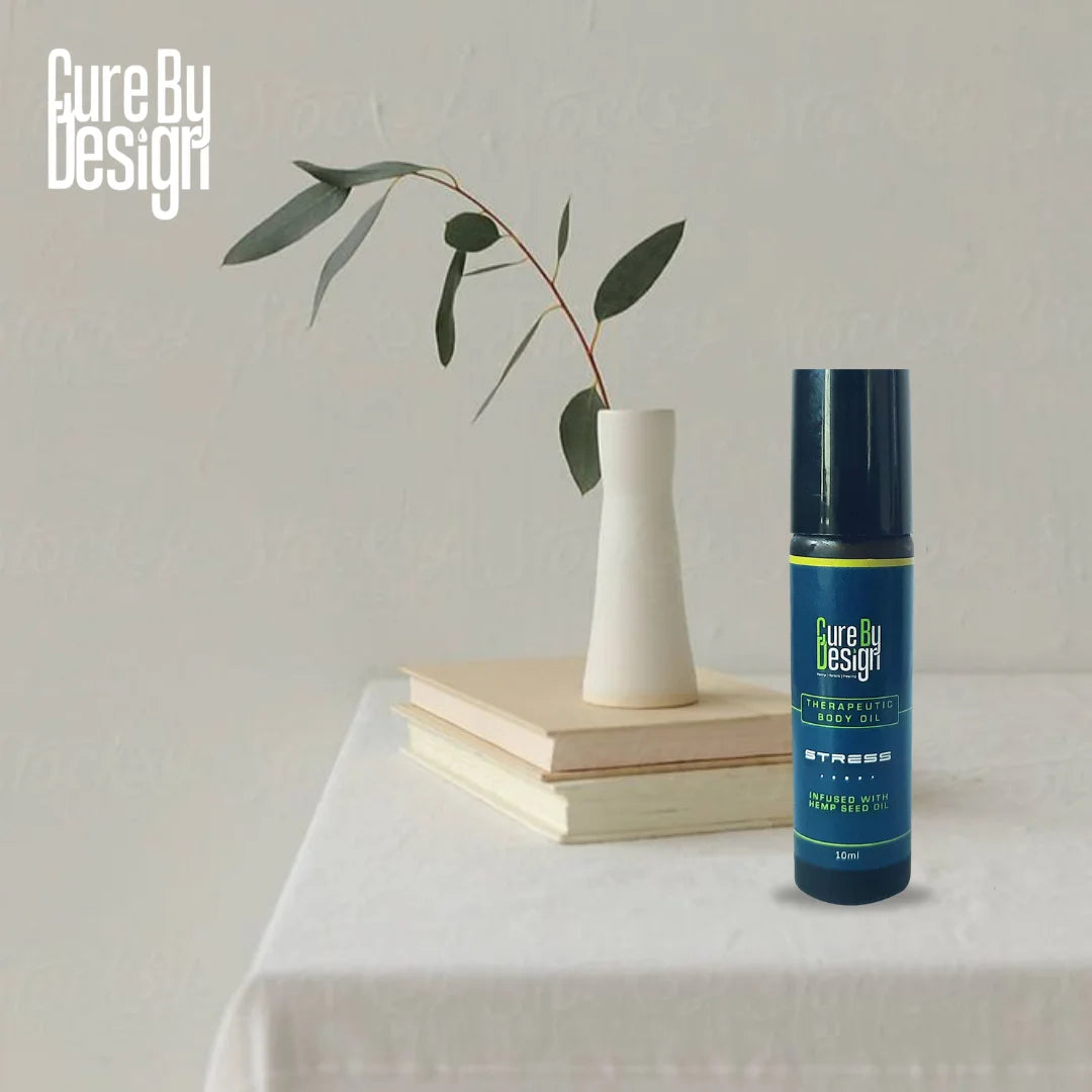 Cure By Design Therapeutic Healing Roll On – Stress Relief with Hemp Seed & Essential Oils (10ml).