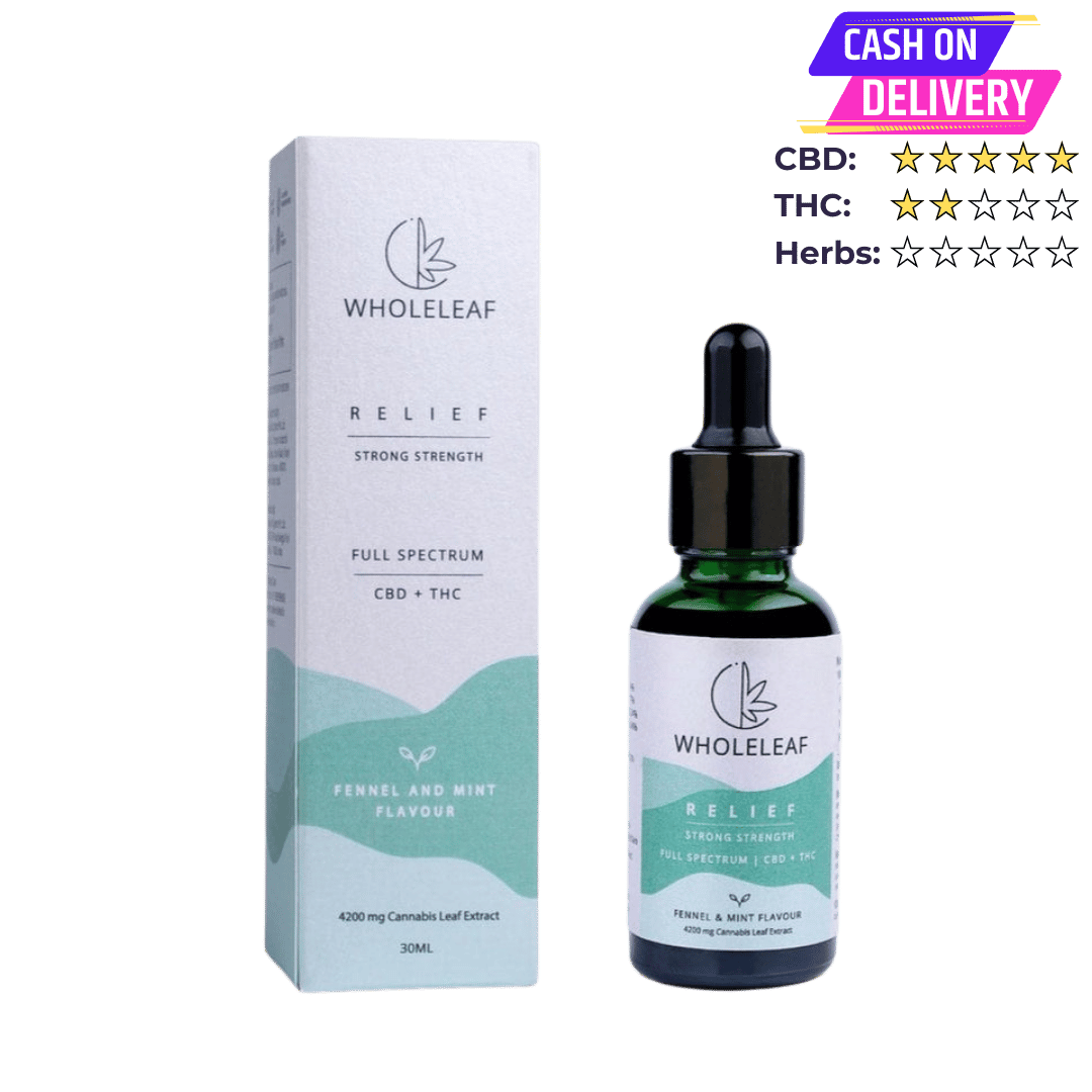 Wholeleaf- Relief Strong Strength Cannabis Oil (THC Dominant)  Fennel and Mint Flavour - CBD Store India