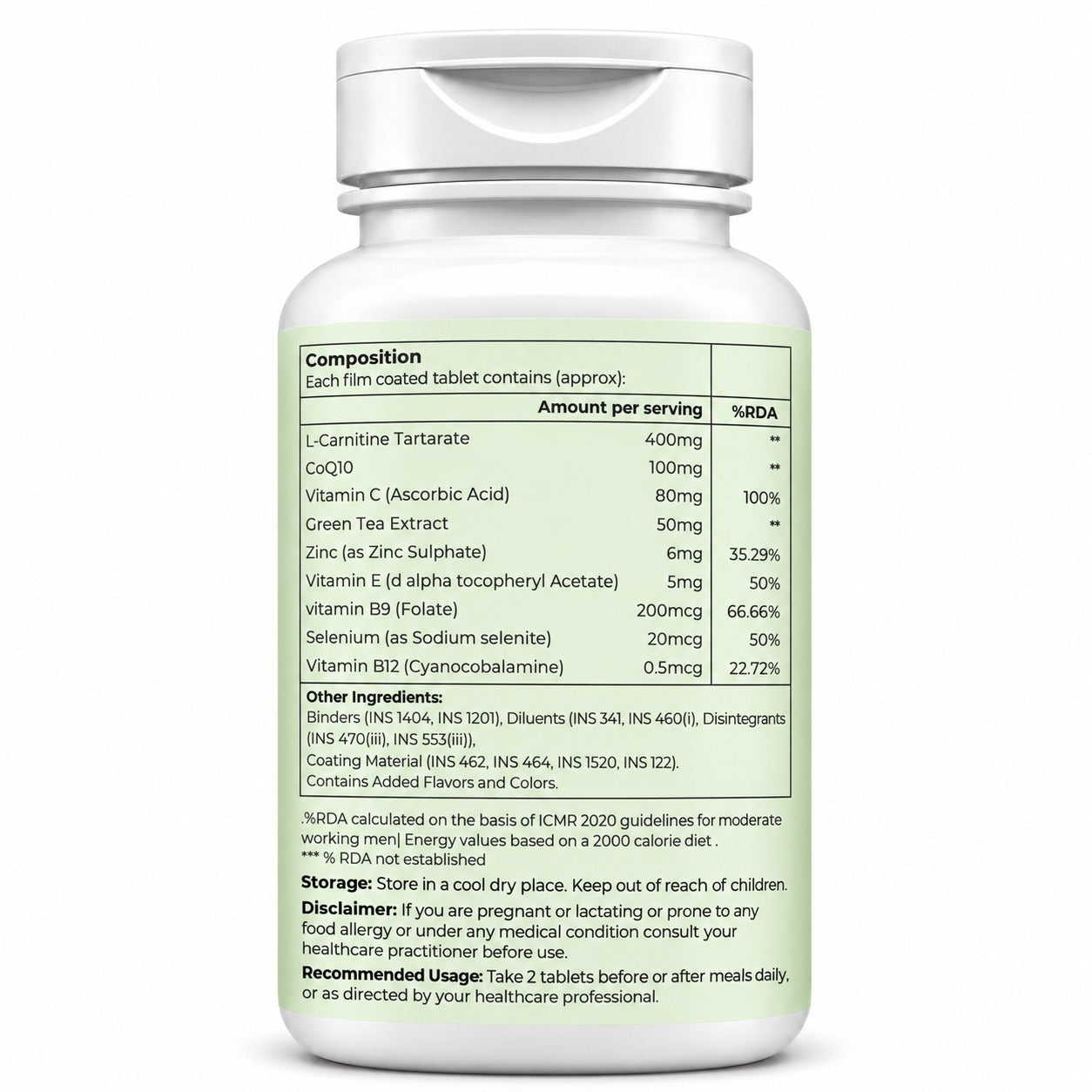 Rooted Actives 9-in-1 Men's Wellness Tablets - L-Carnitine, CoQ10, Vitamin C & Selenium Formula