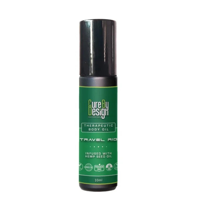 Cure By Design Travel Aid Roll-On 10ml – Hemp Seed Oil, Motion Sickness & Travel Wellness.