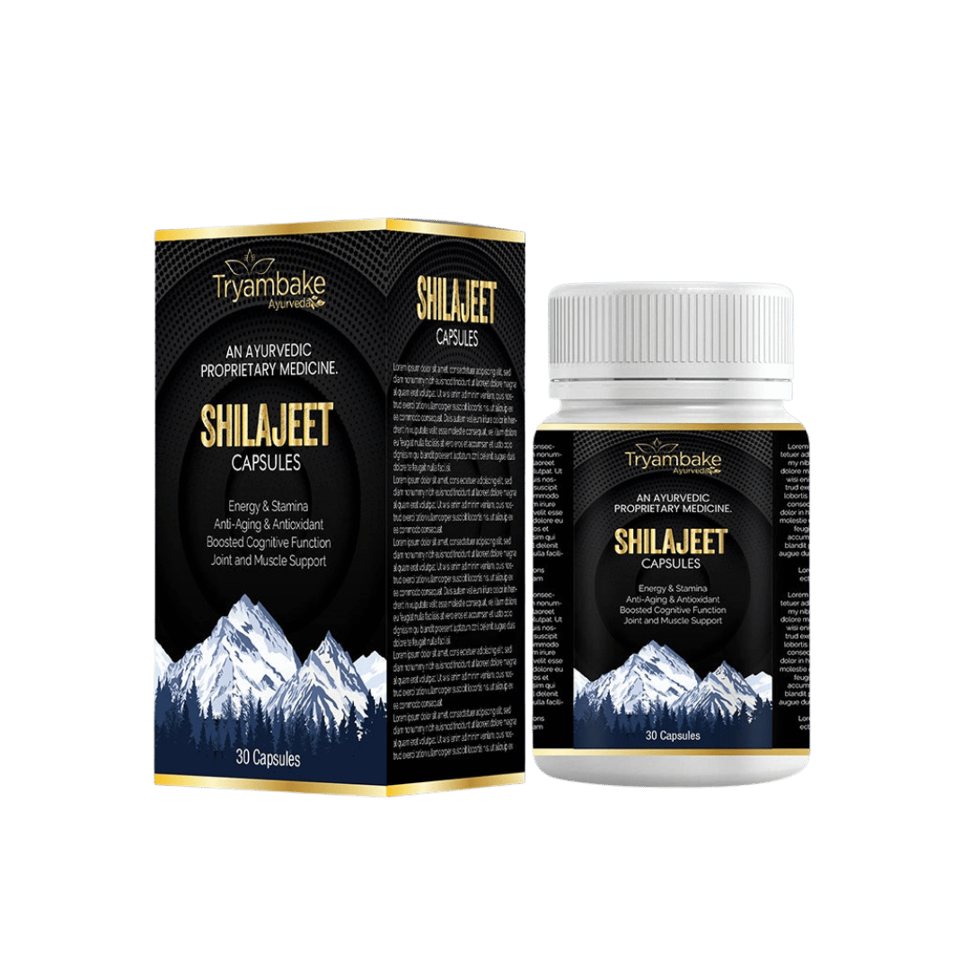 Tryambake Ayurveda Shilajit Capsules | Energy, Hormonal Balance & Immunity Support.