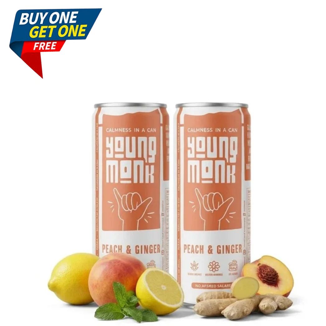 Young Monk Sparkling Hemp Drink – Peach & Ginger | Hemp, Monk Fruit & Ayurvedic Herb Infusion