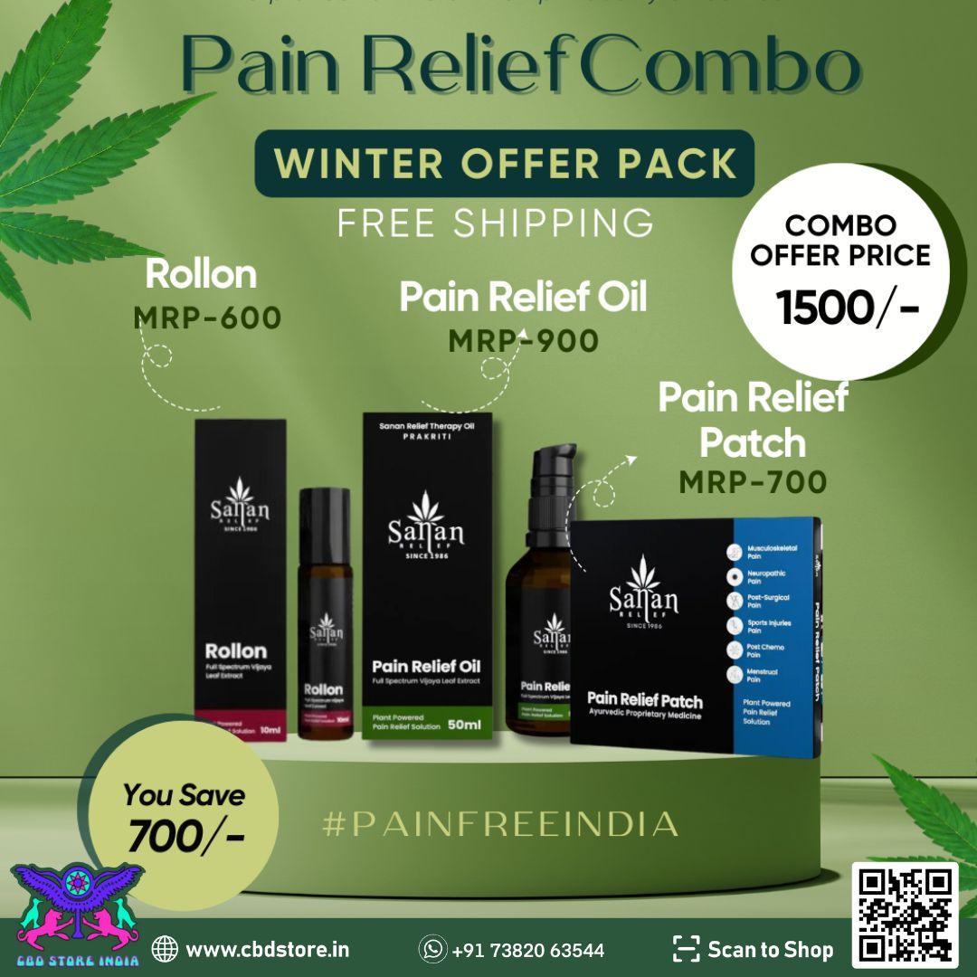 Sanan Relief- Pain Relief Combo | Vijaya Oil, Roll-On & Patch.
