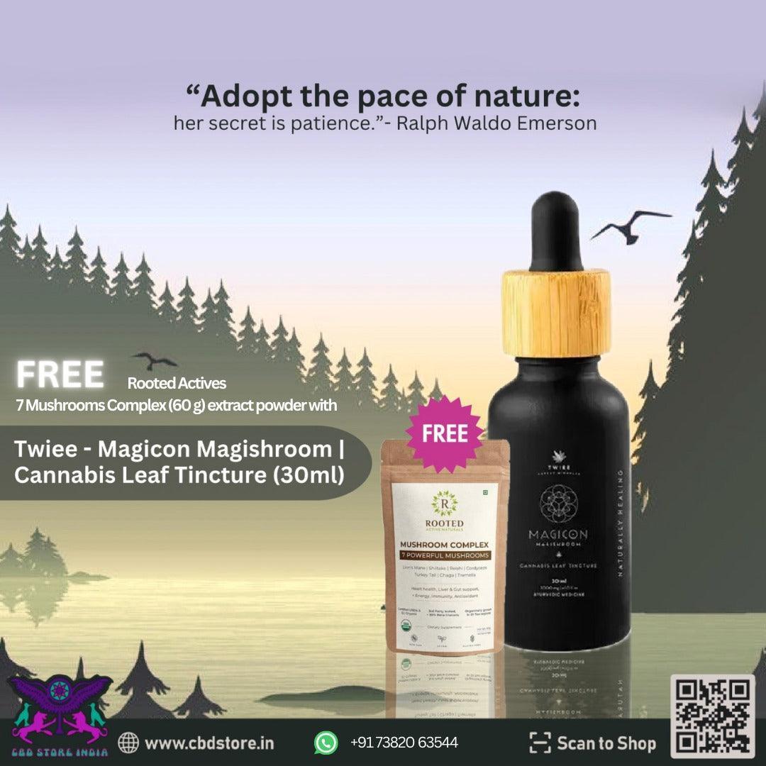 Free Rooted Actives 7 Mushrooms Complex extract powder with Twiee - Magicon Magishroom Cannabis Leaf Tincture.