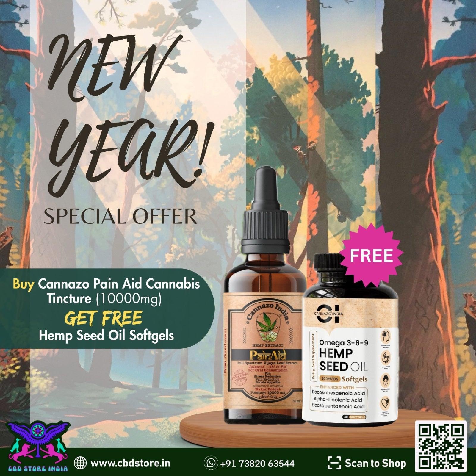 Free Cannazo Hemp Seed Oil Soft Gels with Cannazo Pain Aid Cannabis Tincture 10000mg.
