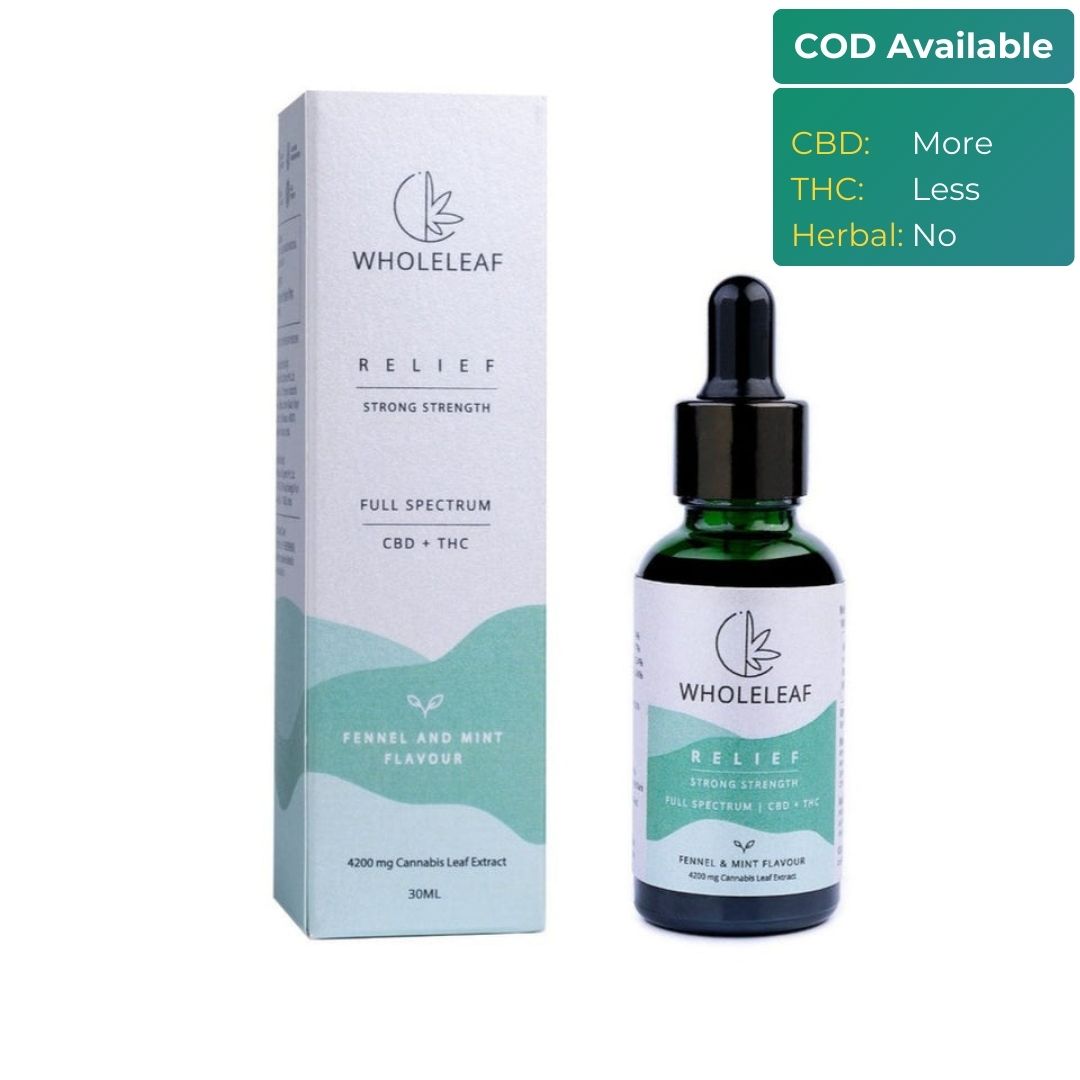 Wholeleaf- Relief Strong Strength Cannabis Oil (THC Dominant)  Fennel and Mint Flavour
