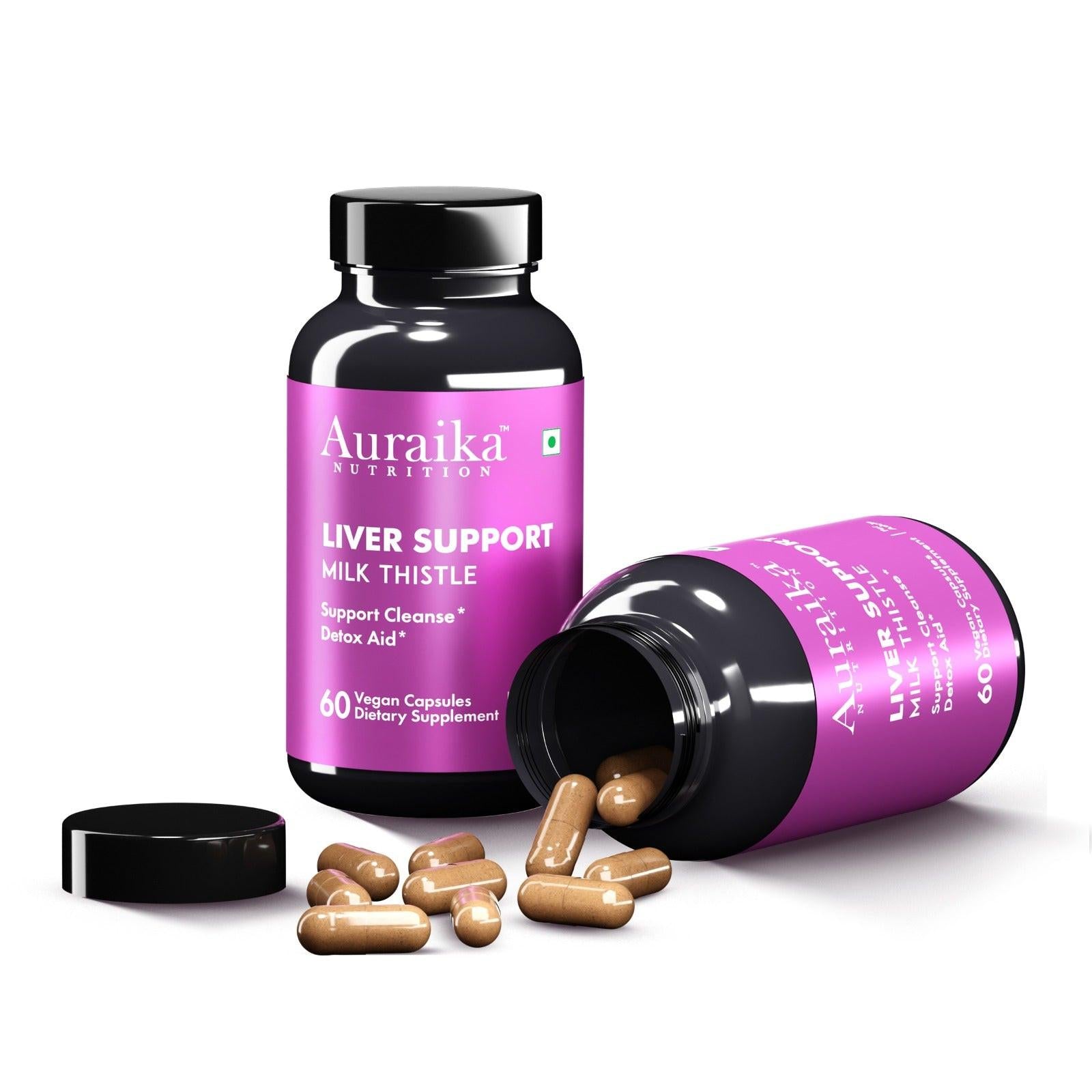 Auraika Liver Detox Supplement | Milk Thistle Capsules for Liver Support & Cleansing.