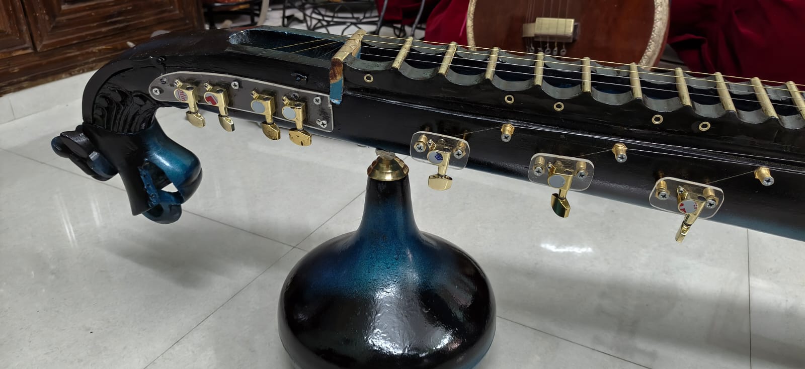 Anirud Musicals - Golden White Madhura Veena with Guitar Keys & Inbuilt Fishman Pickup