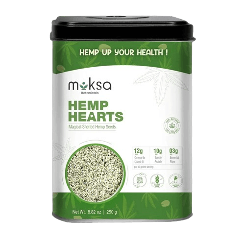 Moksa Botanicals HEMP HEARTS Shelled Hemp Seeds.