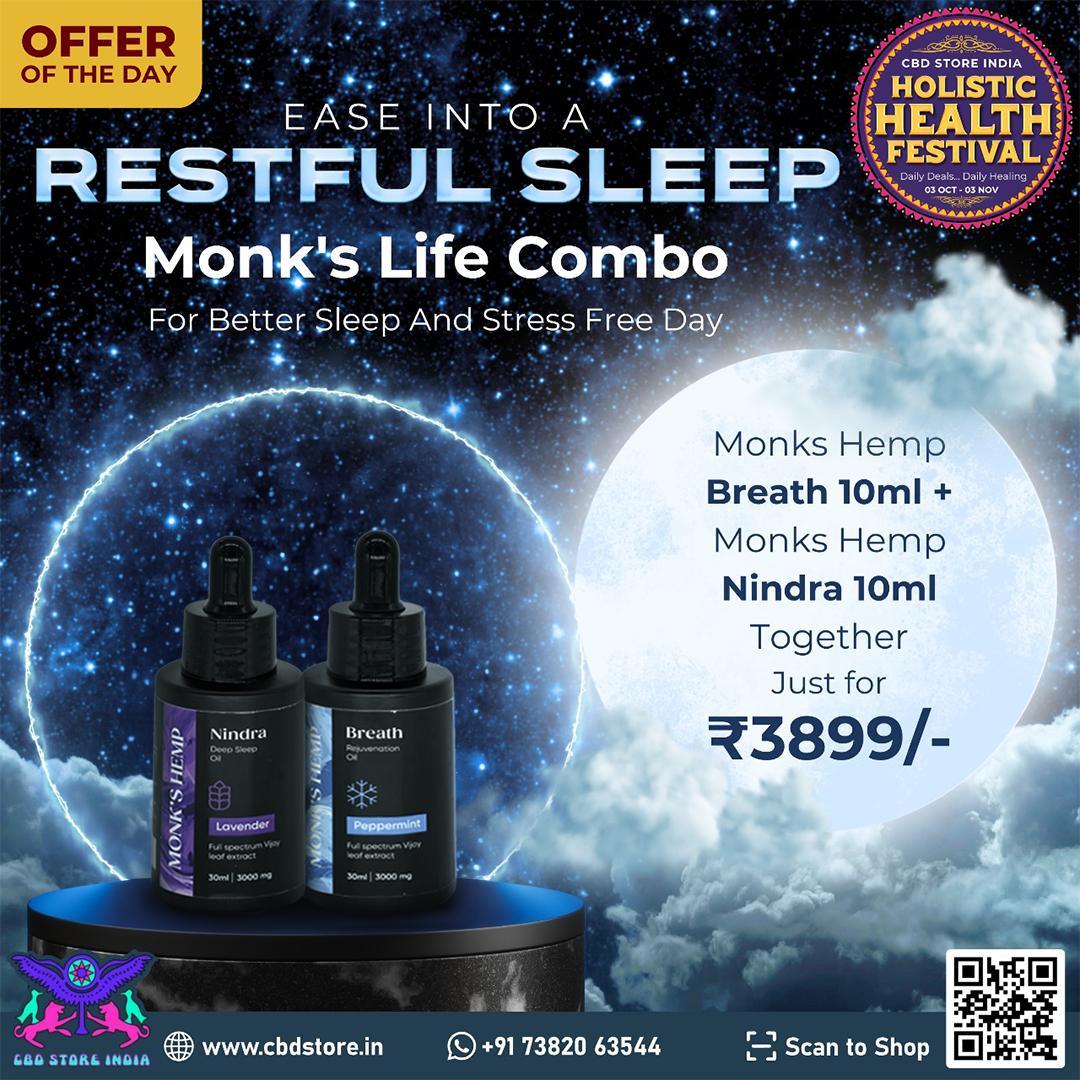 Monks Hemp- Life Combo: Breath & NindraCBD OilMonks Life Combo: Breath & Nindra - CBD Oil | Stress, Sleep Aid