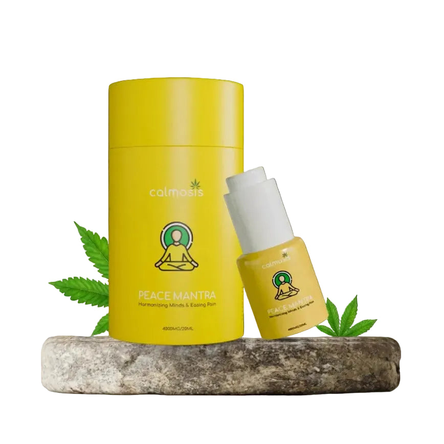 Yellow Calmstis product with a dropper bottle on a light yellow background