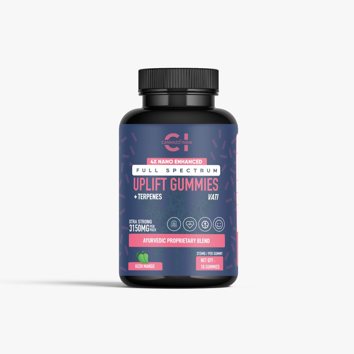 Bottle of full-spectrum uplift gummies on a white background