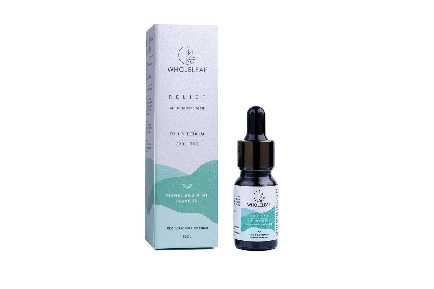 Wholeleaf Relief Medium Strength Cannabis Oil (THC Dominant) Fennel and Mint Flavour.