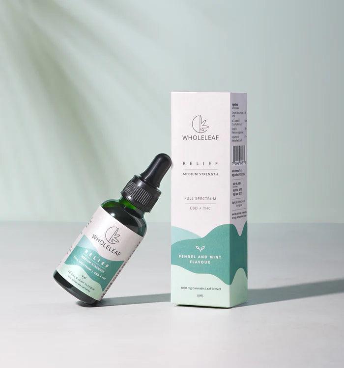 Wholeleaf Relief Medium Strength Cannabis Oil (THC Dominant) Natural Flavourcbd oilTHC Dominant Cannabis Oil - Relief Medium Strength