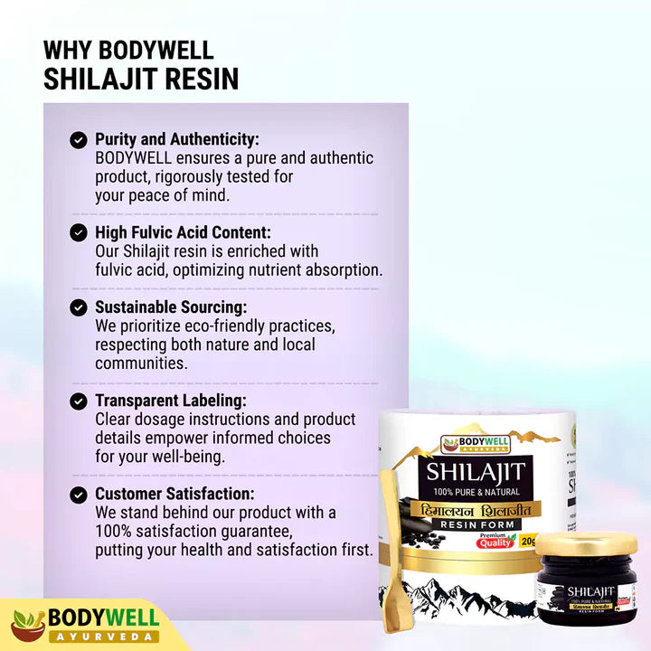 Bodywell Ayurveda - Pure Himalayan Shilajit Resin | Immunity, Strength, Stamina, Energy, Vitality |20g