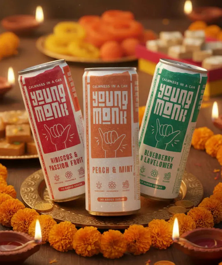 Young Monk Sparkling Hemp Drink – Peach & Ginger | Hemp, Monk Fruit & Ayurvedic Herb Infusion.