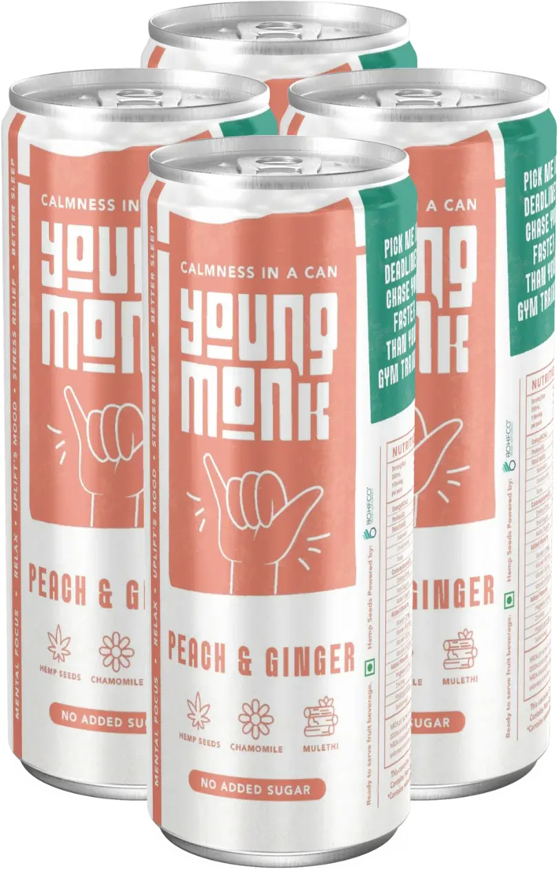 Young Monk Sparkling Hemp Drink – Peach & Ginger | Hemp, Monk Fruit & Ayurvedic Herb Infusion.