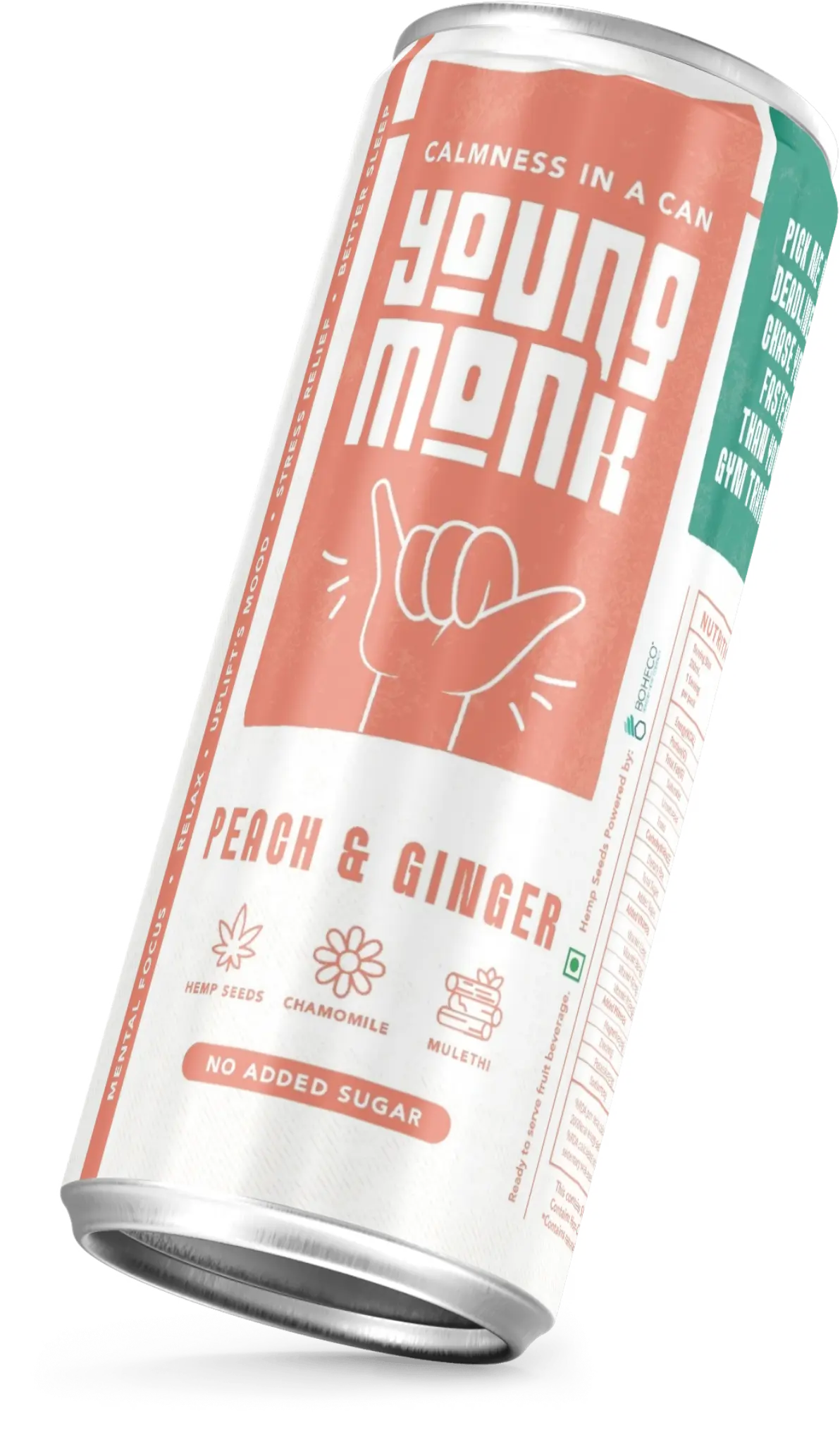 Young Monk Sparkling Hemp Drink – Peach & Ginger | Hemp, Monk Fruit & Ayurvedic Herb Infusion.