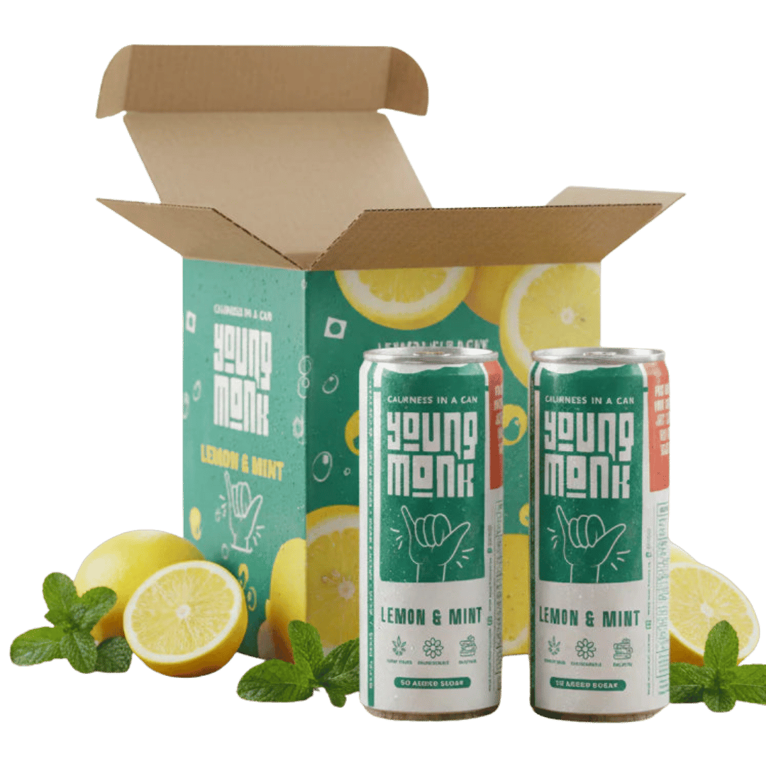 Young Monk CALMNESS Drink – Hemp & Herbal Sparkling Beverage - Lemon & Mint - Zero Sugar.