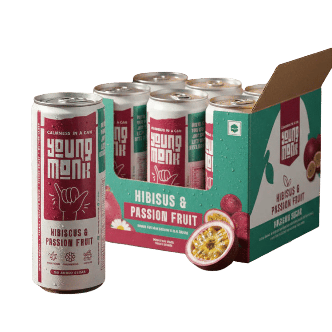 Young Monk CALMNESS Drink – Hemp & Herbal Sparkling Beverage | Hibiscus & Passion Fruit | Zero Sugar.