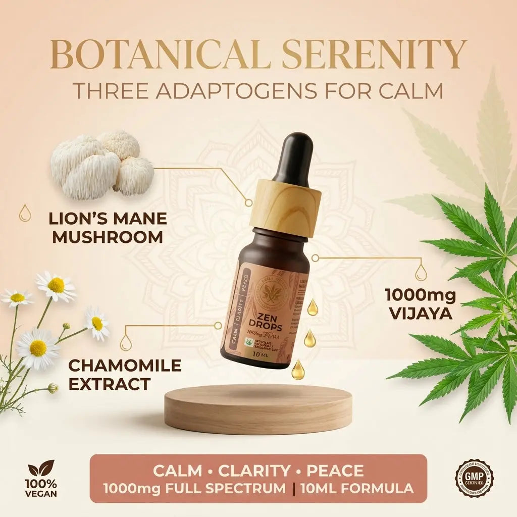 Zen Drops – Ayurvedic Vijaya Mental Wellness & Clarity Tincture | 1000mg Full-Spectrum Cannabis Leaf Extract