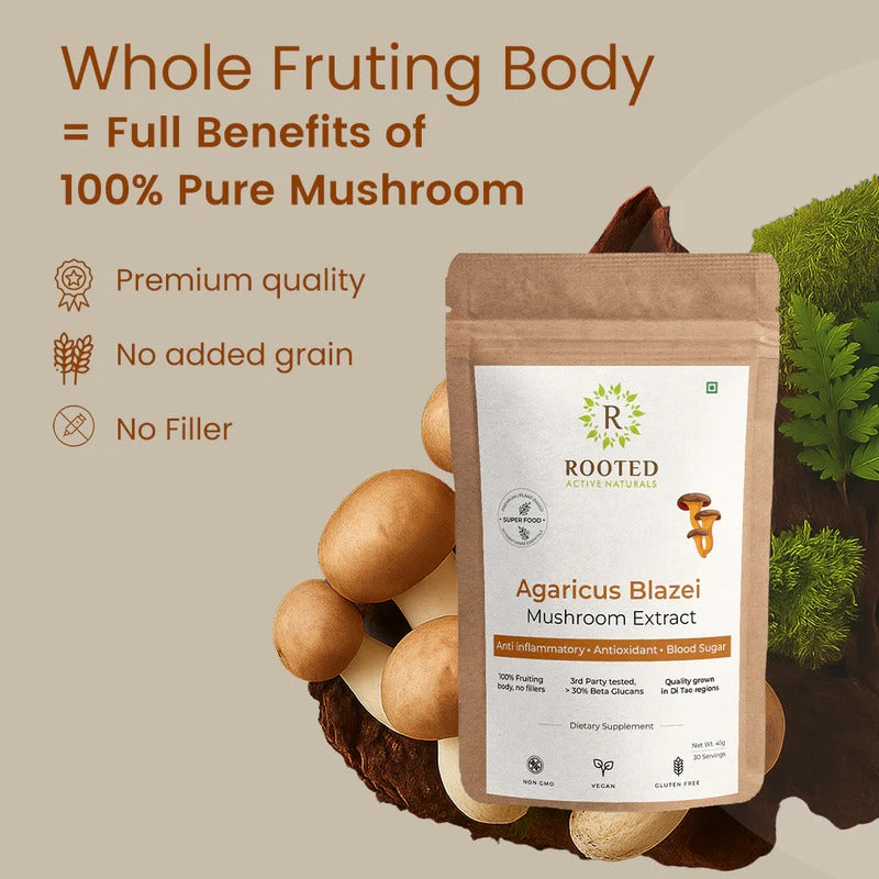 Rooted Actives Agaricus Blazei (ABM) Mushroom Extract Powder - Mix-In Medicinal Mushroom Powder