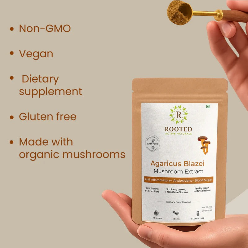 Rooted Actives Agaricus Blazei (ABM) Mushroom Extract Powder - Mix-In Medicinal Mushroom Powder