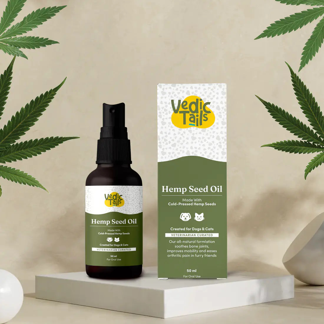 Vedic Tails Hemp Seed Oil for Dogs Cats 50ml | Topical, Oral.
