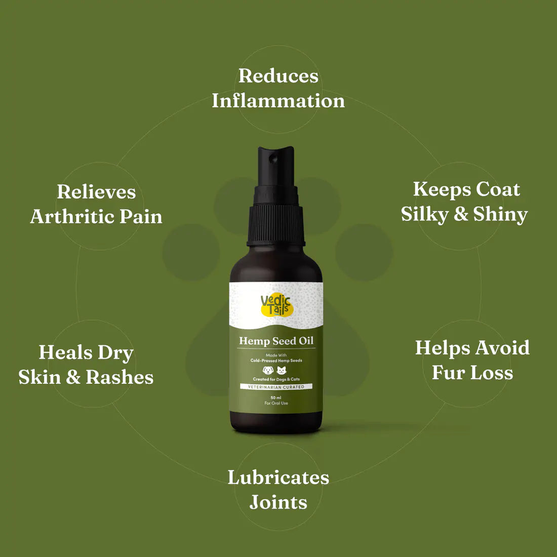 Vedic Tails Hemp Seed Oil for Dogs Cats 50ml | Topical, Oral.