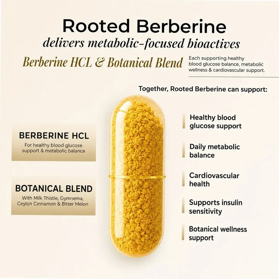 Rooted Actives Berberine HCl Capsules 750mg - 98% Pure Berberine with Milk Thistle & Gymnema | Daily Wellness Formula