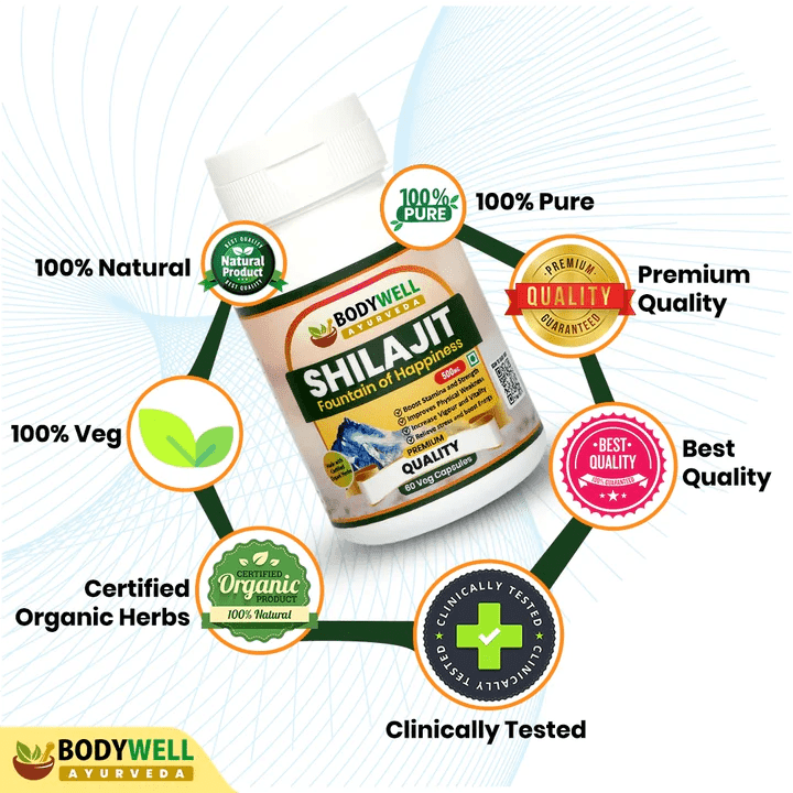 Bodywell Ayurveda - Pure Himalayan Shilajit Capsule | Immunity, Strength, Stamina, Vitality | 500mg.