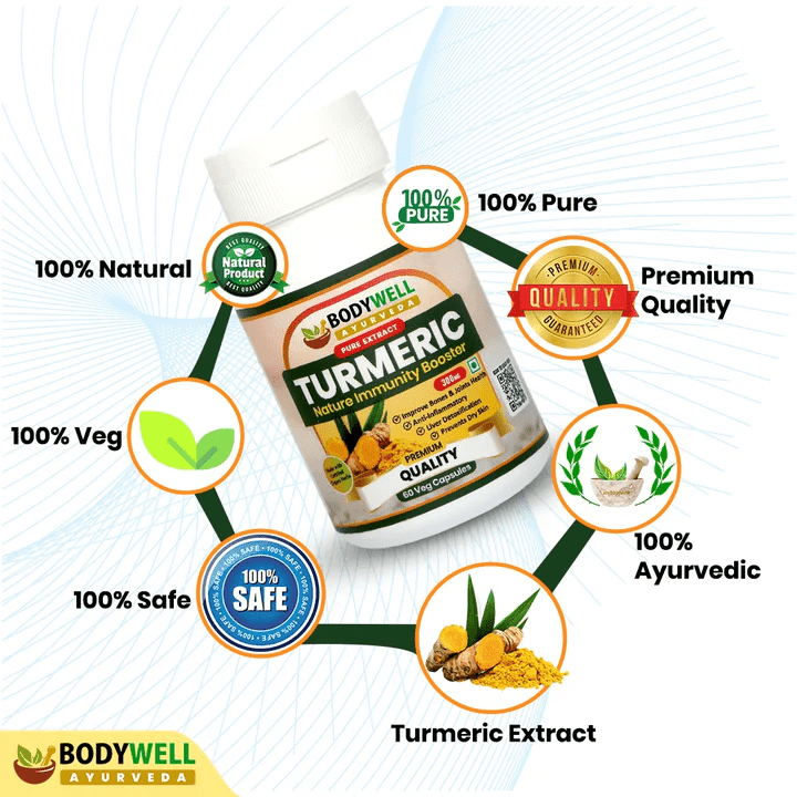 Bodywell Ayurveda - Turmeric Pure Extract Capsule | Anti-Inflammatory & Anti-Oxidant | Boosts Immunity |  300mg.