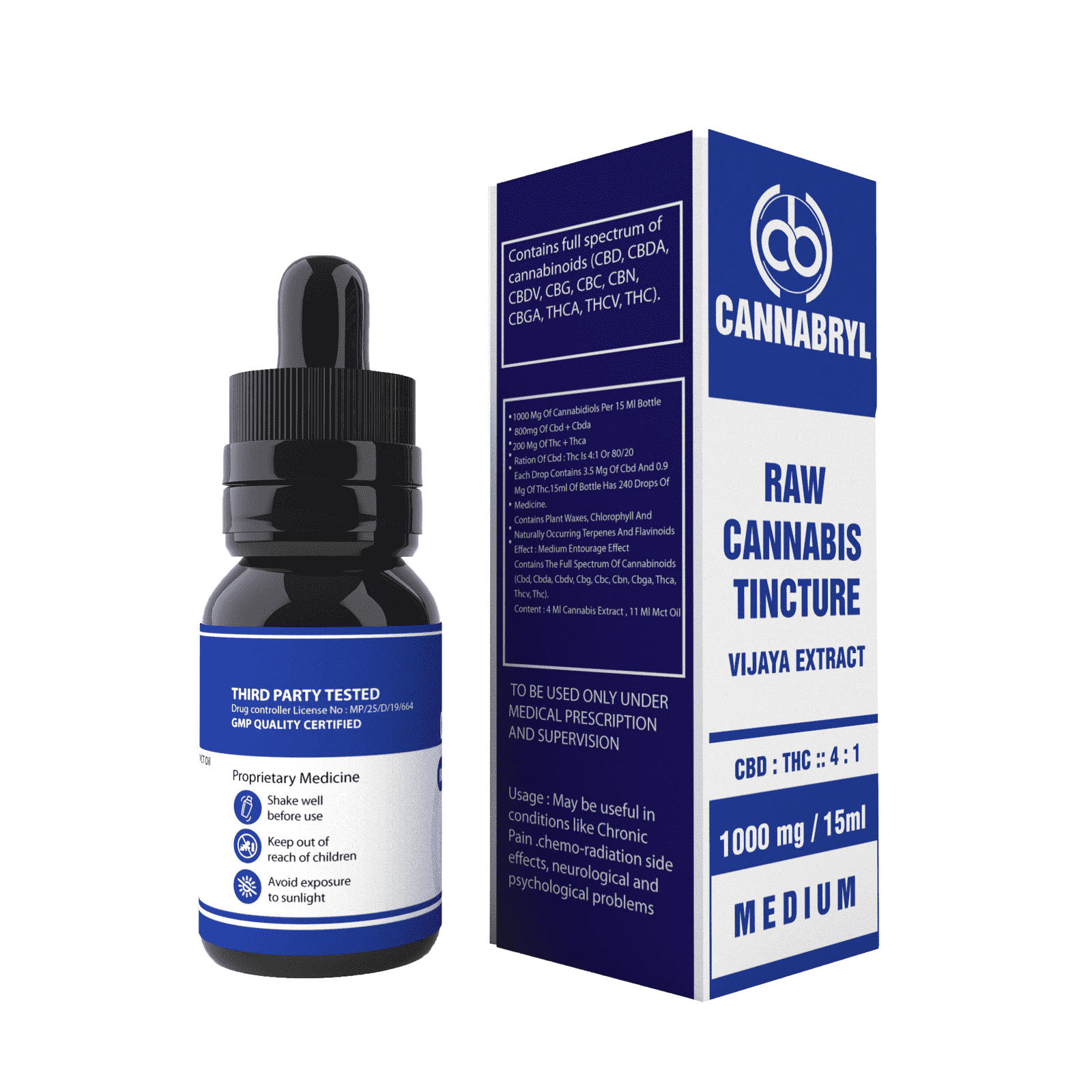Cannabryl RAW Tincture 4:1 1000 mg 15 ml [CBD Oil Dominant].