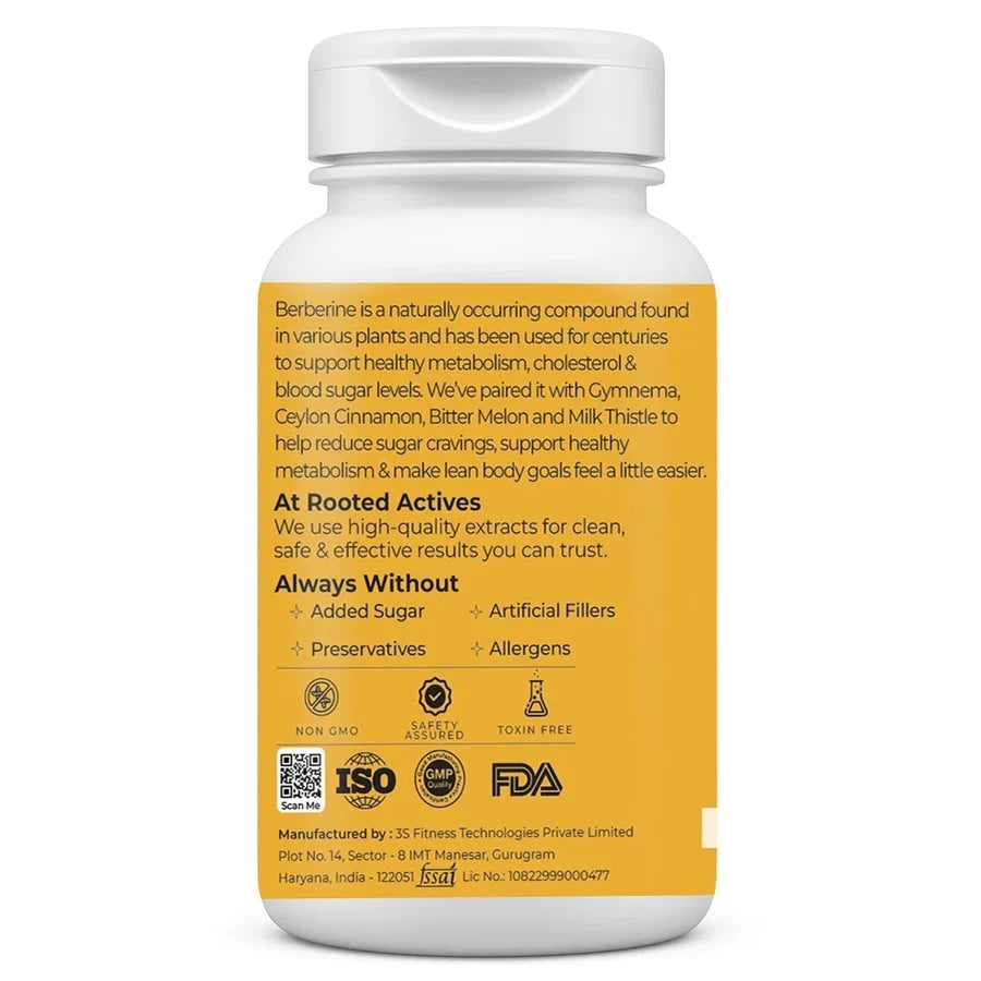 Rooted Actives Berberine HCl Capsules 750mg - 98% Pure Berberine with Milk Thistle & Gymnema | Daily Wellness Formula