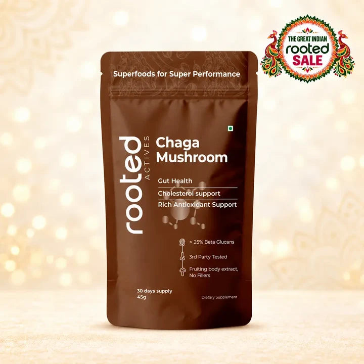 Chaga mushroom powder supplement pouch