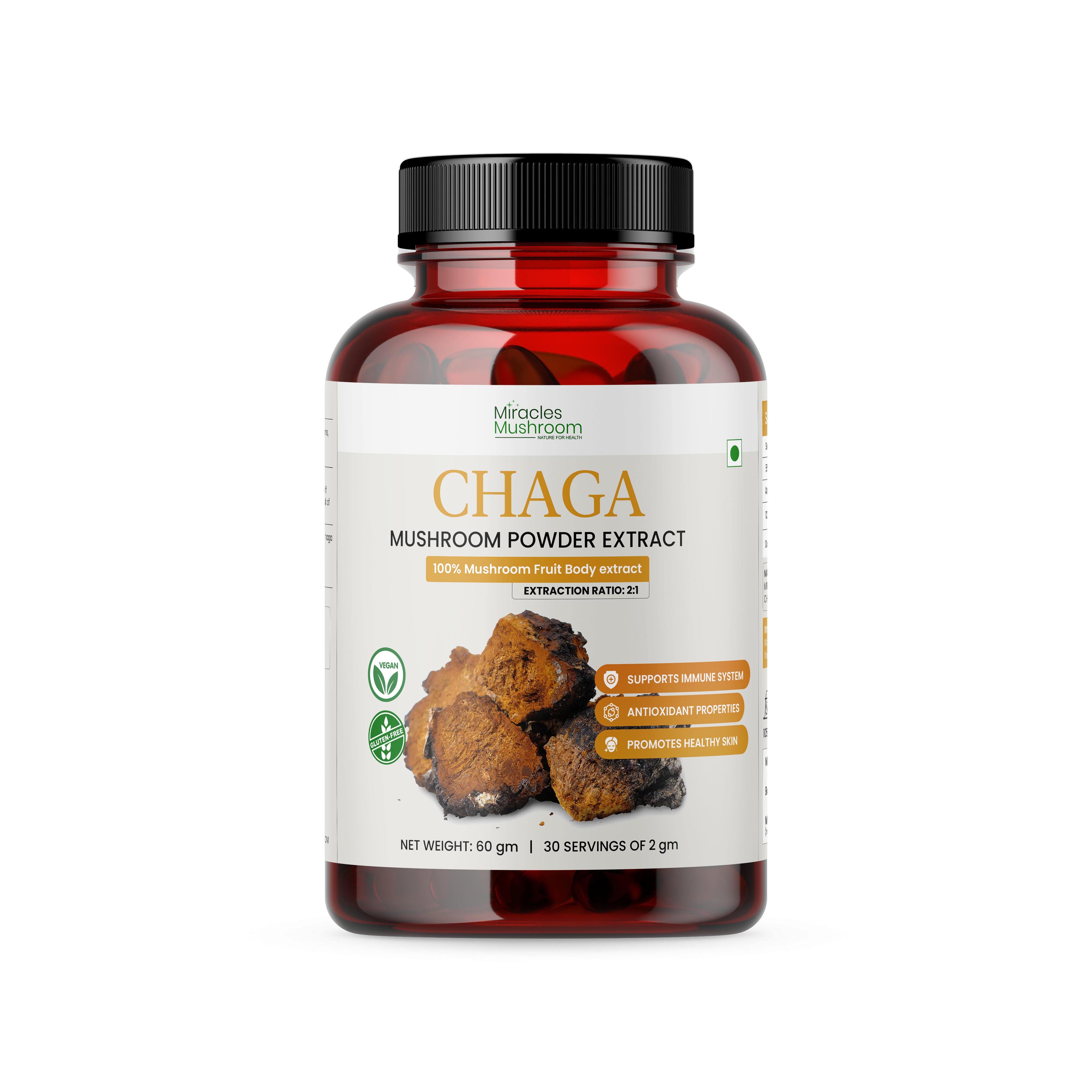 Miracles Mushroom :  Chaga Mushroom Extract Powder 60g