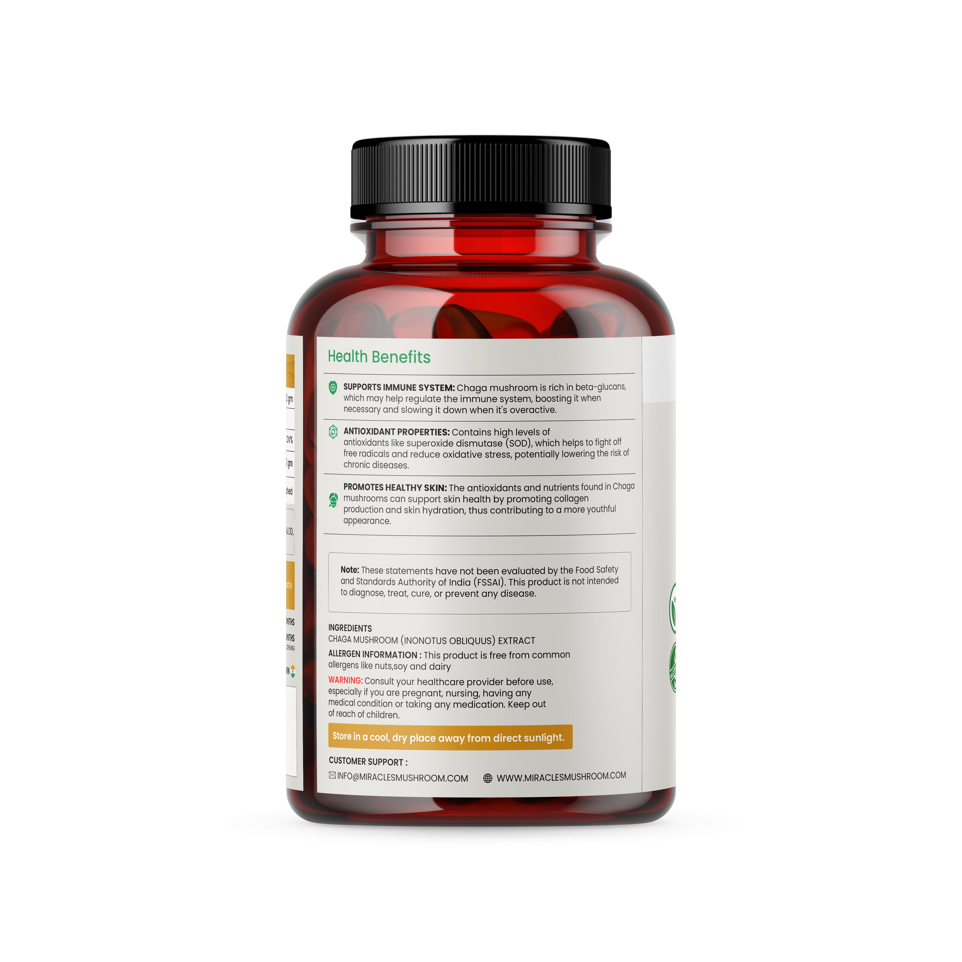 Miracles Mushroom :  Chaga Mushroom Extract Powder 60g