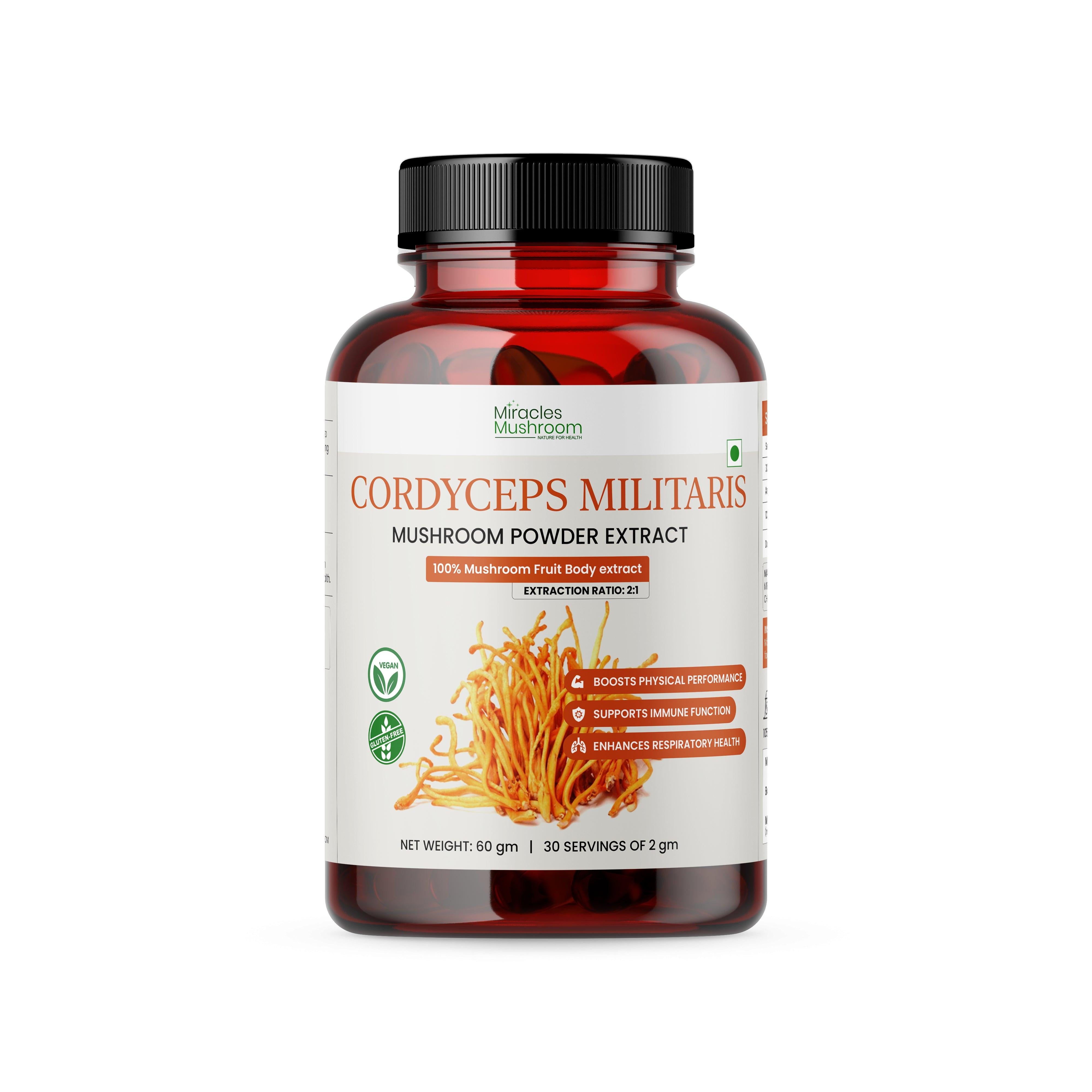 Miracles Mushroom : Cordyceps Mushroom Extract Powder 60g.