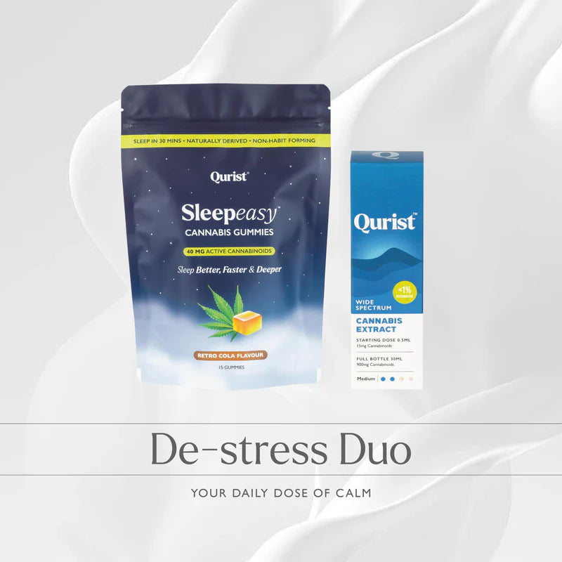 Qurist De-Stress Duo - CBD Oil + Sleepeasy Gummies.