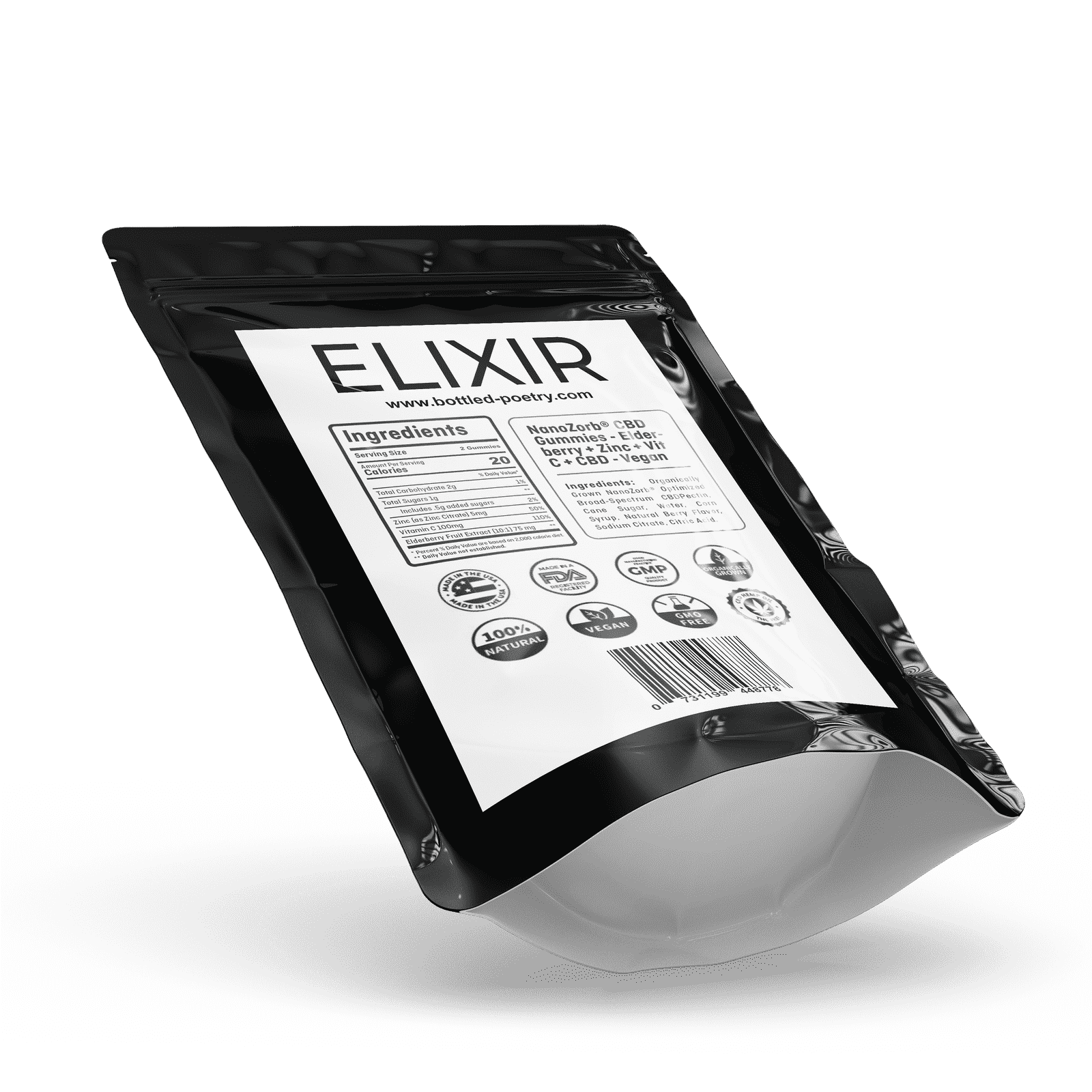 Elixir Nano CBD Elderberry Vitamin C + Zinc Gummies 300 MG.