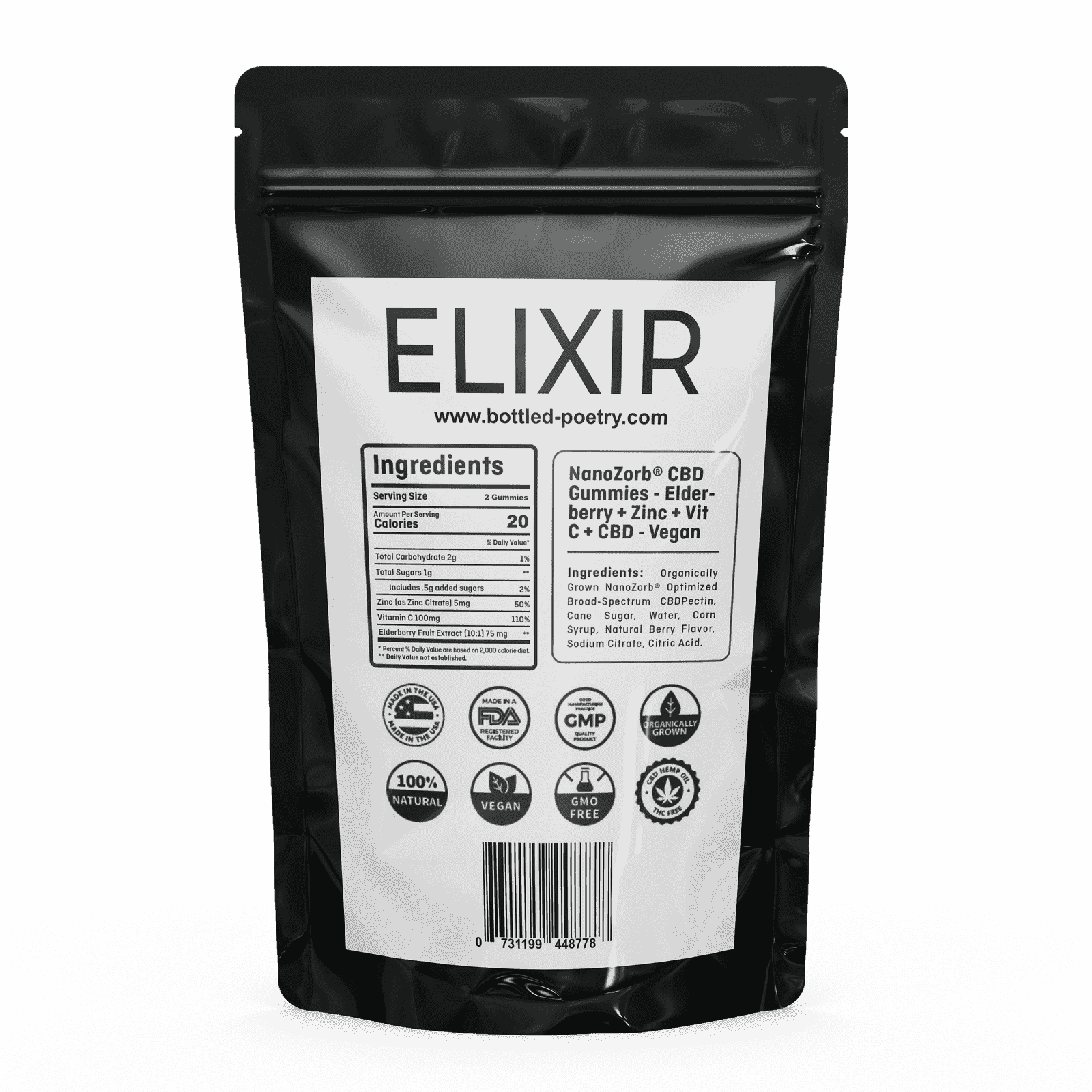 Elixir Nano CBD Elderberry Vitamin C + Zinc Gummies 300 MG.