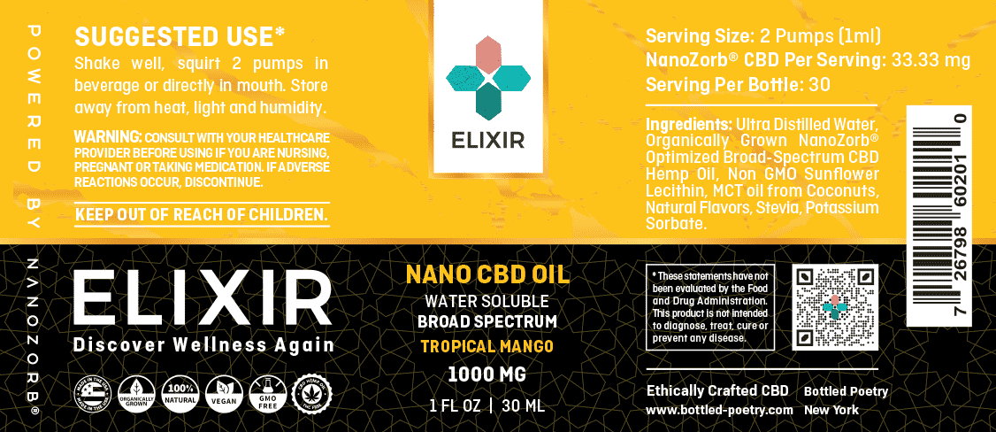 Elixir Tropical Mango Nano CBD Oil 1000mg.