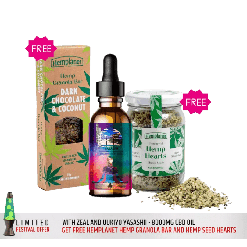 Free Hemplanet Hemp Granola Bar and Hemp Seed Hearts with Ziel&Uukiyo YASASHII - 8000mg CBD Oil.