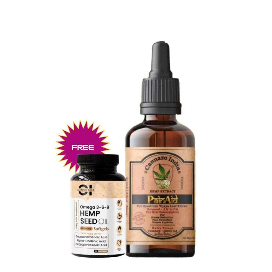 Free Cannazo Hemp Seed Oil Soft Gels with Cannazo Pain Aid Cannabis Tincture 10000mg.