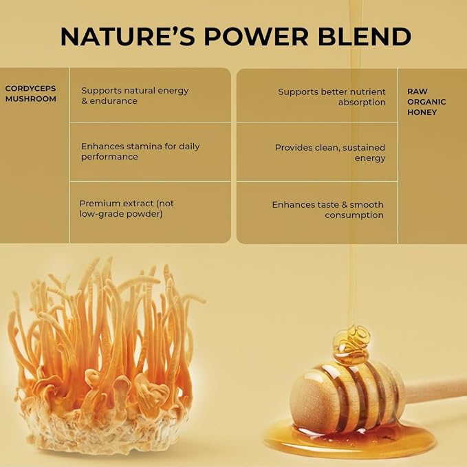 Rooted Actives Pure Shilajit Honey Sticks with Cordyceps - Himalayan Shilajit & Raw Honey (60%+ Fulvic Acid)