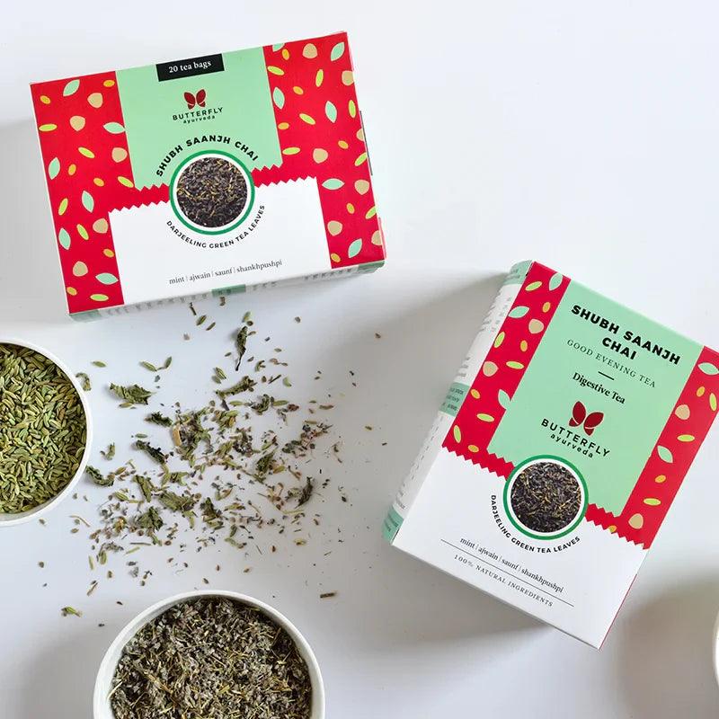 Butterfly Ayurveda- Shubh Saanjh Chai | Vata Balancing Green TeaTea & InfusionsVata Balancing Mint Green Tea - Shubh Saanjh Chai | Digestive Evening Brew