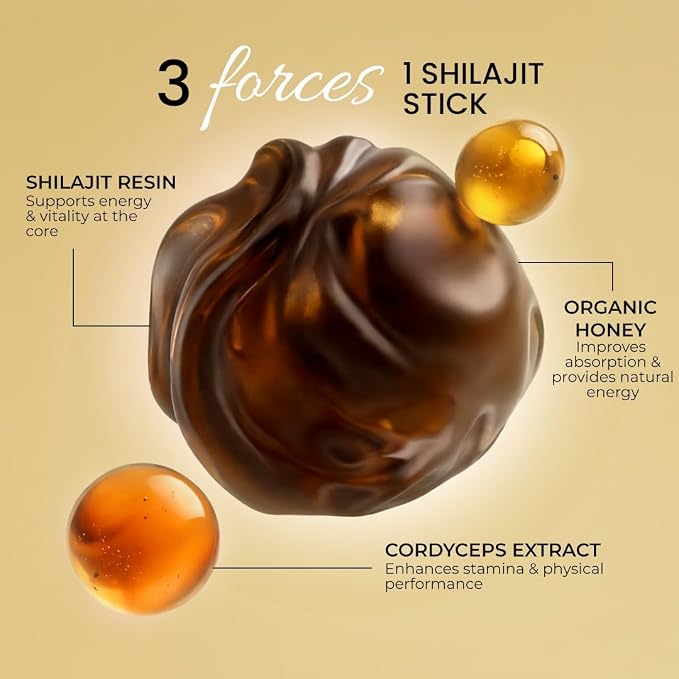 Rooted Actives Pure Shilajit Honey Sticks with Cordyceps - Himalayan Shilajit & Raw Honey (60%+ Fulvic Acid)